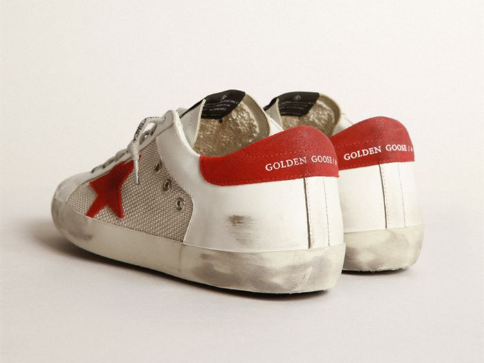 GOLDEN GOOSE White Superstar sneakers in leather with red star