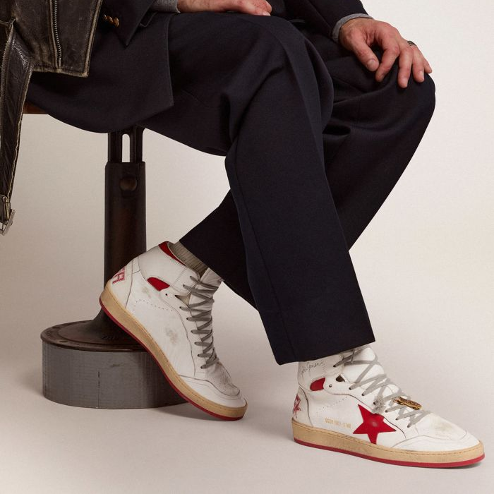 GOLDEN GOOSE Sky-Star sneakers with signature on the ankle and red leather inserts