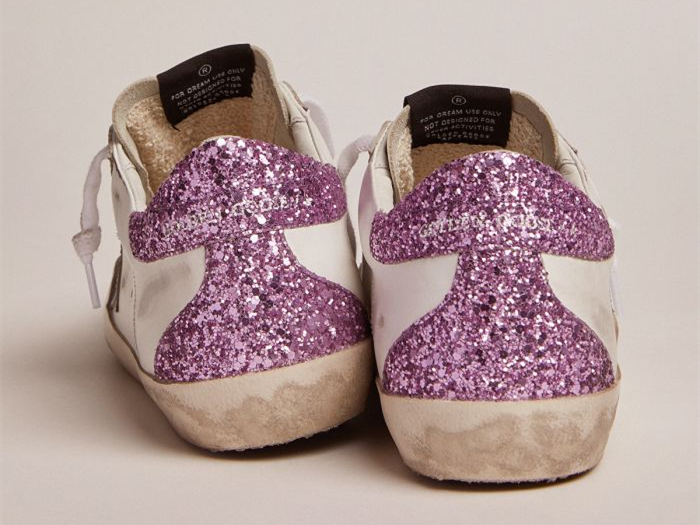 GOLDEN GOOSE Super-Star sneakers with lavender glitter heel tab and light-blue metallic leather star