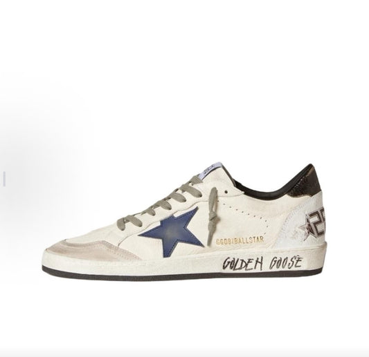 Golden Goose Ball Star sheepskin leather black tail graffiti star pattern round toe lace-up low-top sneakers for men (white)