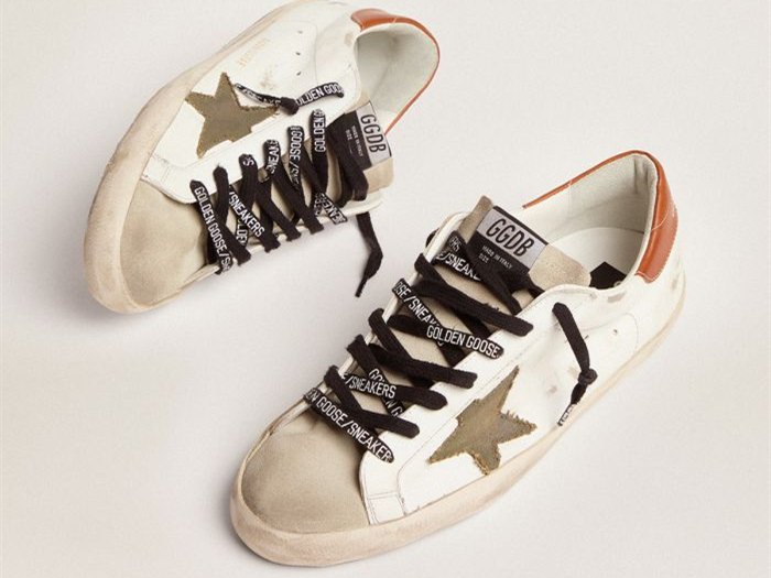 GOLDEN GOOSE Super-Star LTD sneakers with olive-green canvas star and tan leather heel tab