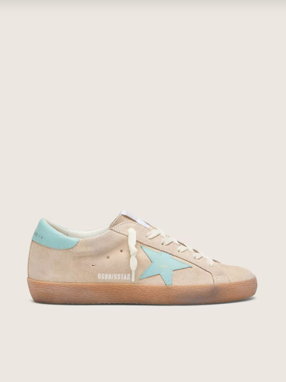 Super-Star in beige suede with aqua-green star