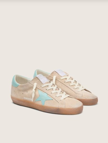 Super-Star in beige suede with aqua-green star
