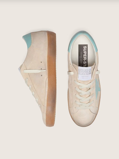 Super-Star in beige suede with aqua-green star