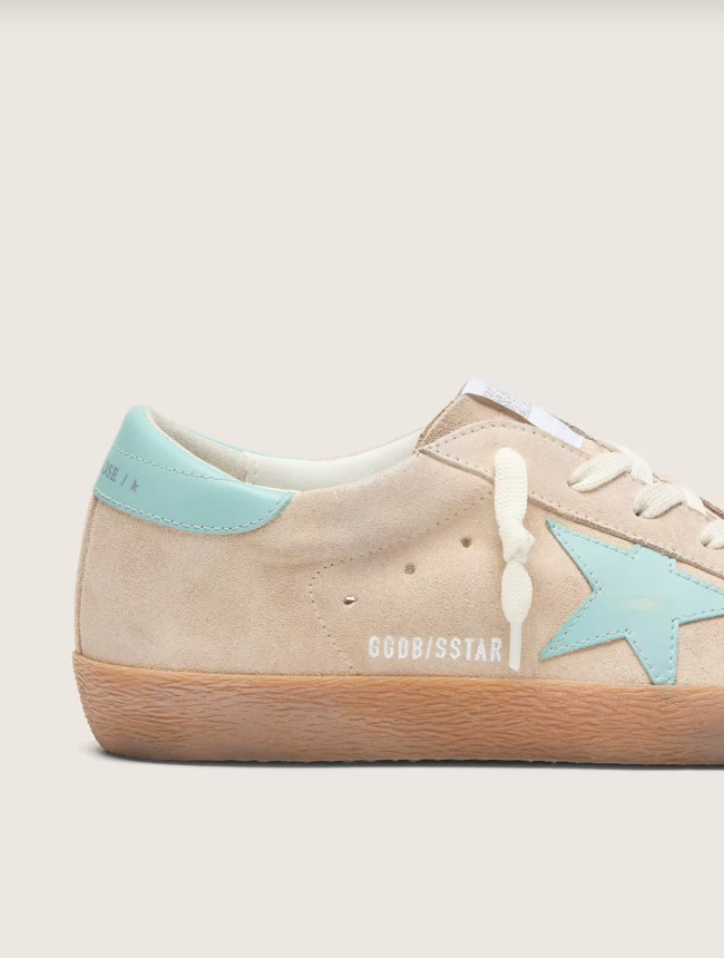 Super-Star in beige suede with aqua-green star