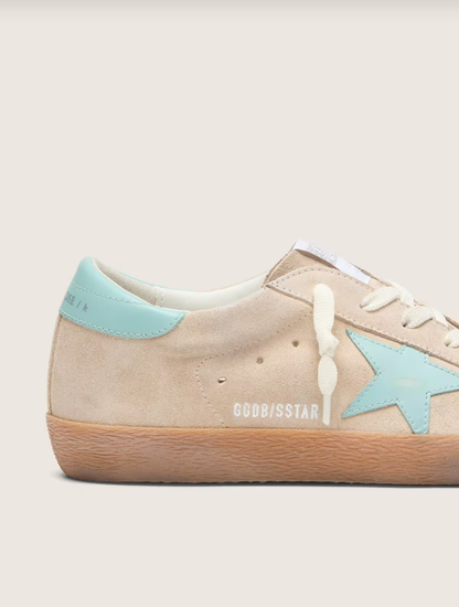 Super-Star in beige suede with aqua-green star