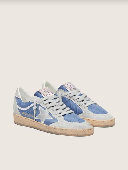 Ball Star in denim-blue nylon with light gray suede inserts and metallic silver leather star