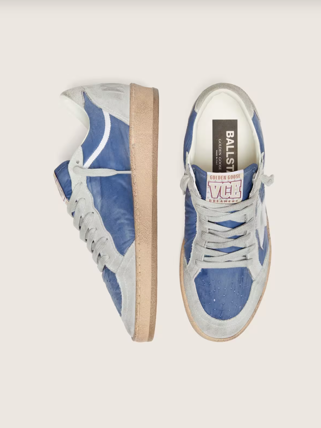 Ball Star in denim-blue nylon with light gray suede inserts and metallic silver leather star
