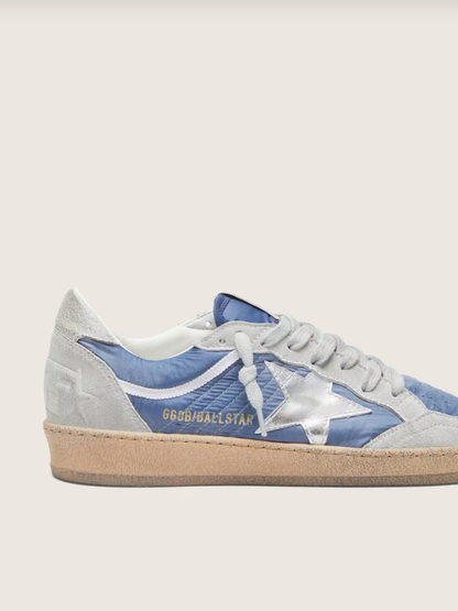 Ball Star in denim-blue nylon with light gray suede inserts and metallic silver leather star