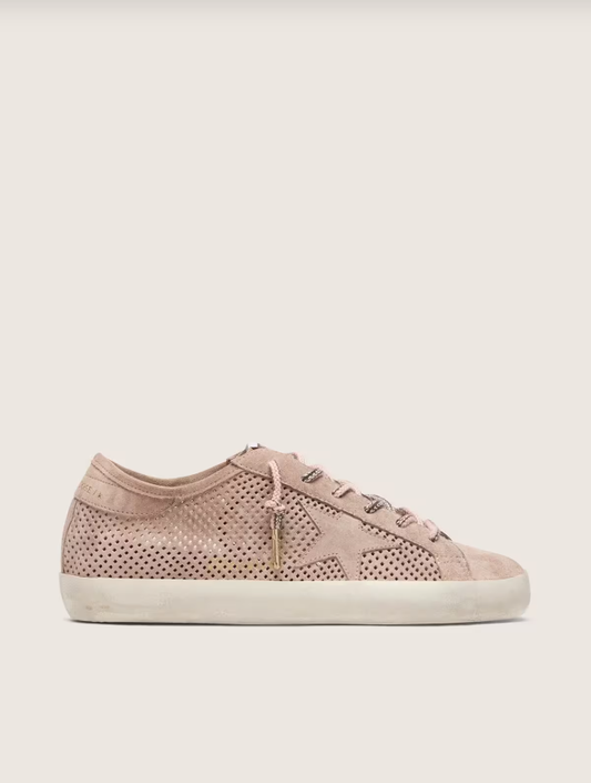 Golden goose Super-Star LTD in powder-pink perforated suede with tone-on-tone star