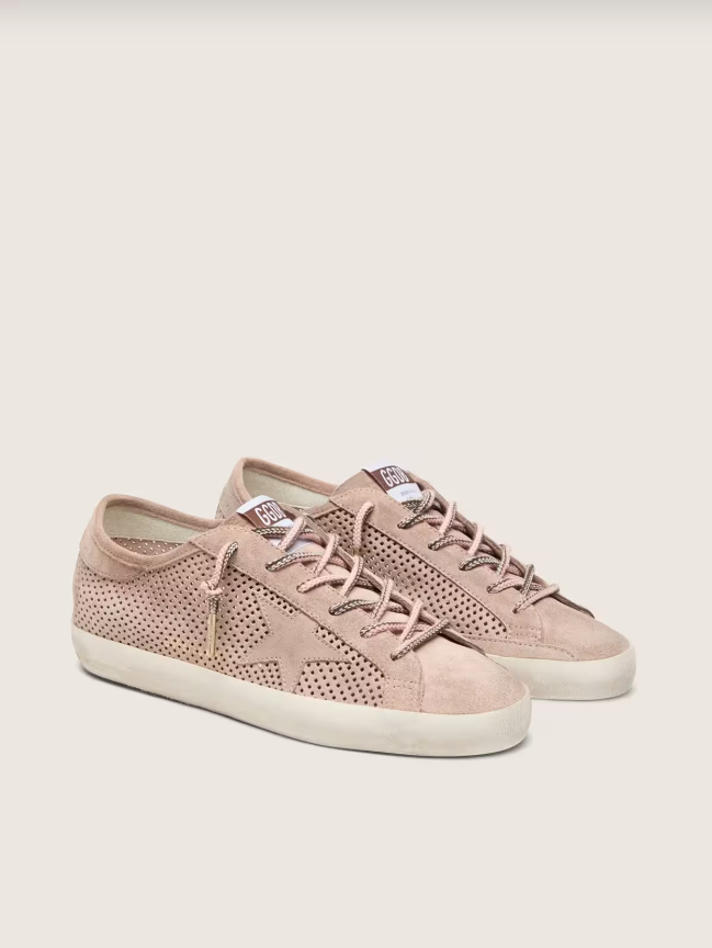 Golden goose Super-Star LTD in powder-pink perforated suede with tone-on-tone star