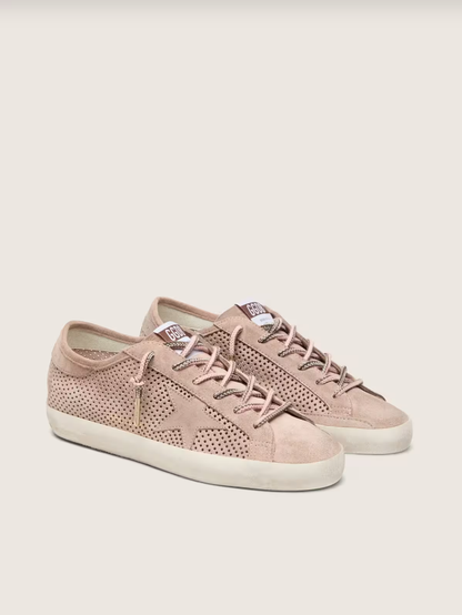 Golden goose Super-Star LTD in powder-pink perforated suede with tone-on-tone star