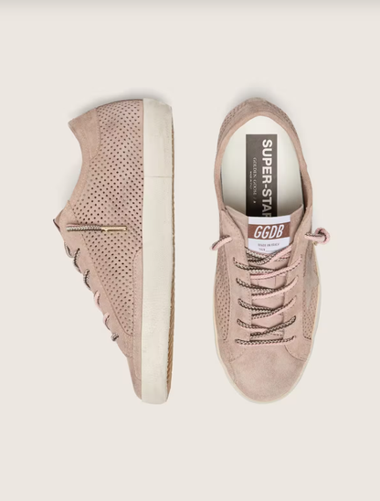Golden goose Super-Star LTD in powder-pink perforated suede with tone-on-tone star