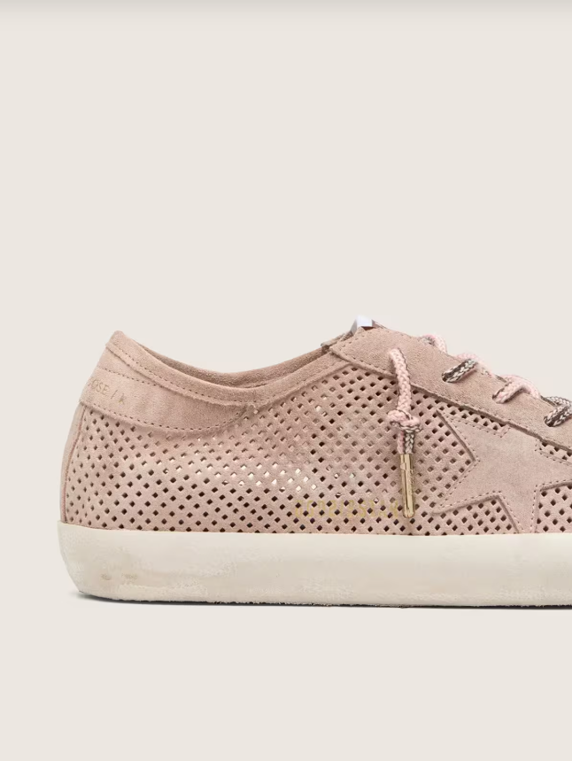 Golden goose Super-Star LTD in powder-pink perforated suede with tone-on-tone star