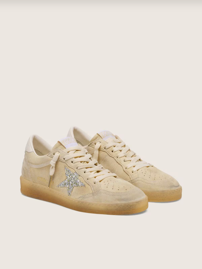 Golden goose Ball Star in pearl suede with silver glitter star