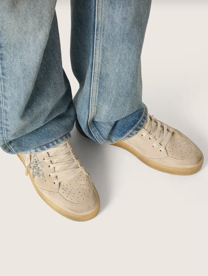Golden goose Ball Star in pearl suede with silver glitter star