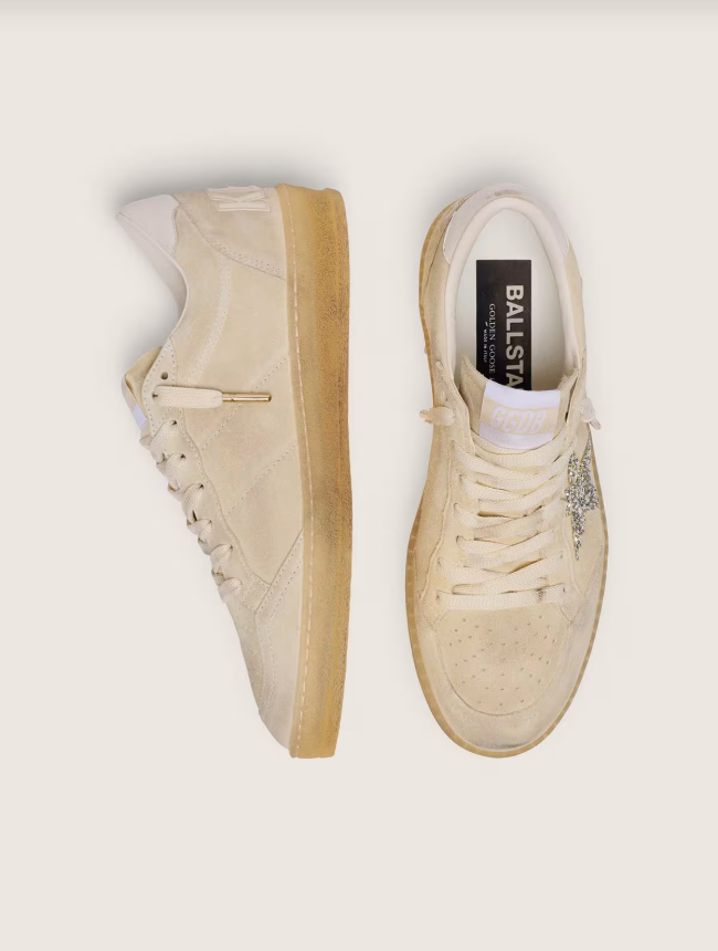 Golden goose Ball Star in pearl suede with silver glitter star