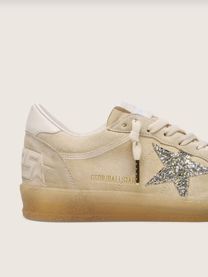 Golden goose Ball Star in pearl suede with silver glitter star