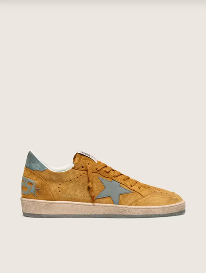 Golden Goose Ball Star in ocher suede with leather star and light blue suede heel tab