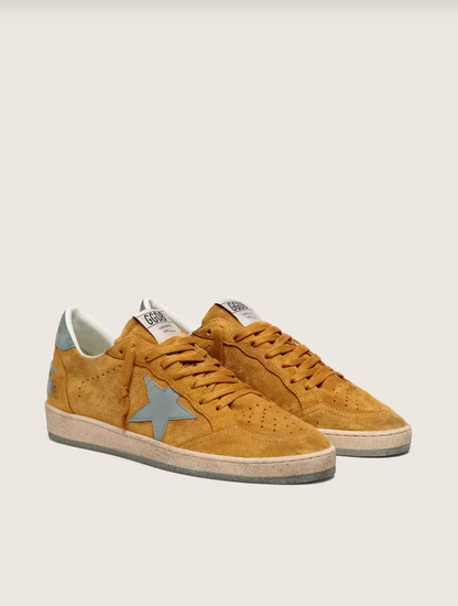 Golden Goose Ball Star in ocher suede with leather star and light blue suede heel tab