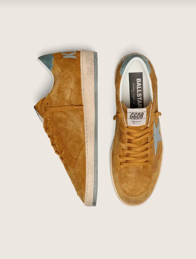 Golden Goose Ball Star in ocher suede with leather star and light blue suede heel tab