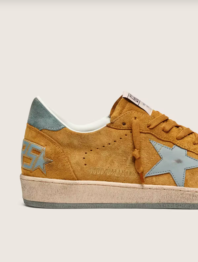 Golden Goose Ball Star in ocher suede with leather star and light blue suede heel tab