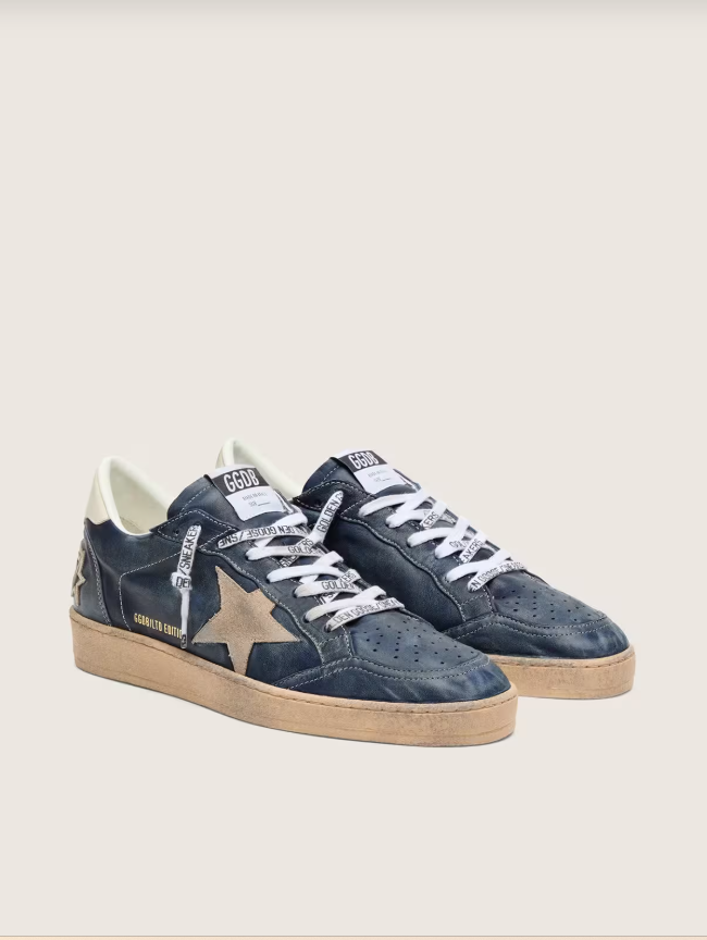 Golden Goose Ball Star LTD in dark blue leather with beige suede star