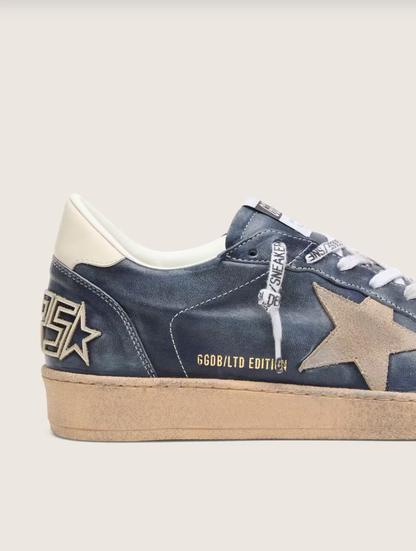 Golden Goose Ball Star LTD in dark blue leather with beige suede star