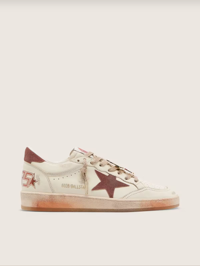 Golden Goose Ball Star in white leather with rust leather star and heel tab