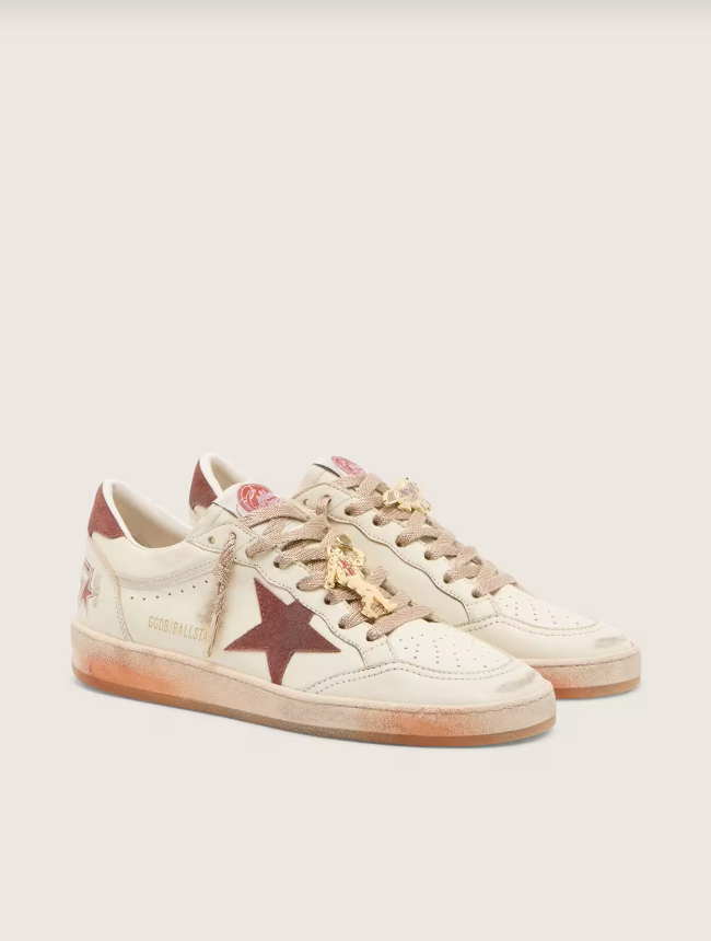 Golden Goose Ball Star in white leather with rust leather star and heel tab