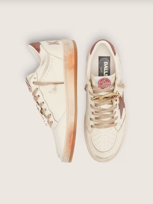 Golden Goose Ball Star in white leather with rust leather star and heel tab