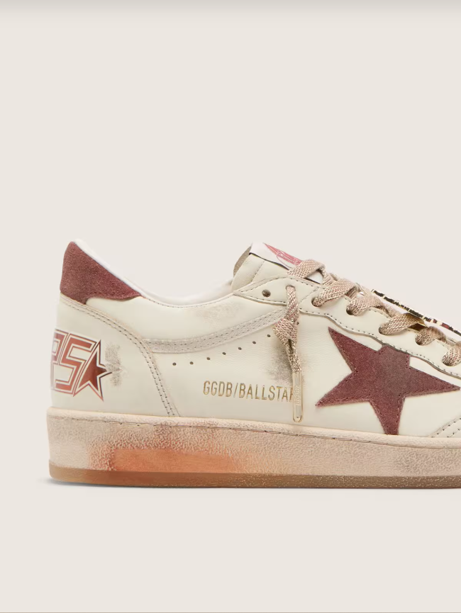 Golden Goose Ball Star in white leather with rust leather star and heel tab