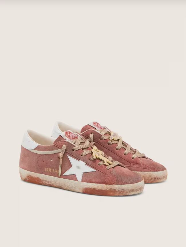 Golden Goose Super-Star in rust suede with metallic platinum leather star