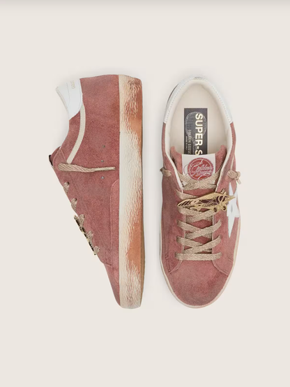 Golden Goose Super-Star in rust suede with metallic platinum leather star