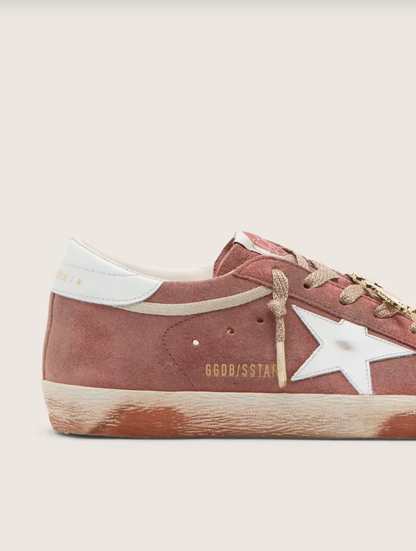 Golden Goose Super-Star in rust suede with metallic platinum leather star