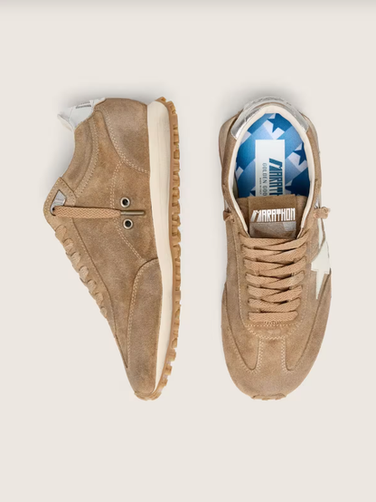 Golden Goose Marathon in tobacco suede with white star