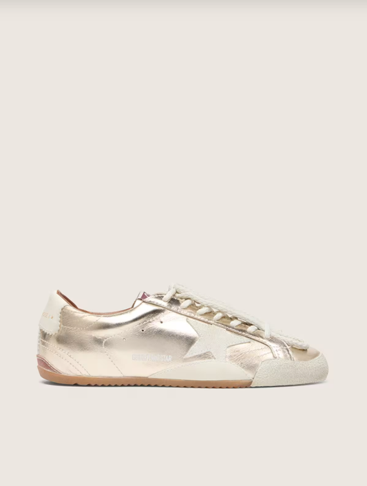 Golden Goose True-Star in metallic platinum leather with light gray suede star