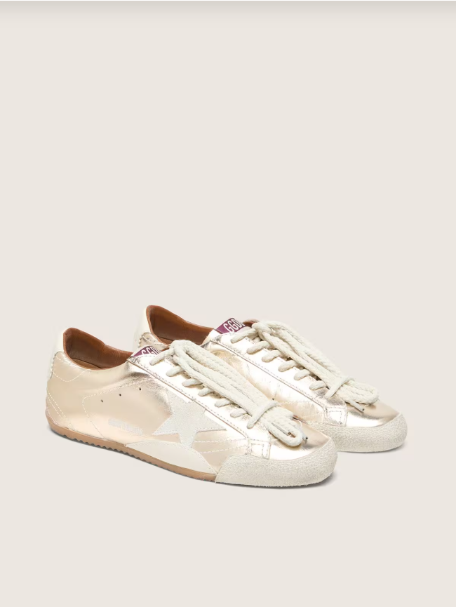 Golden Goose True-Star in metallic platinum leather with light gray suede star