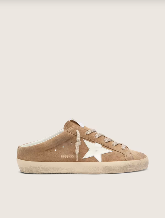 Golden Goose Super-Star Sabots in tobacco suede with white leather star