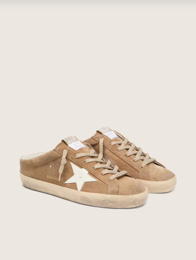 Golden Goose Super-Star Sabots in tobacco suede with white leather star