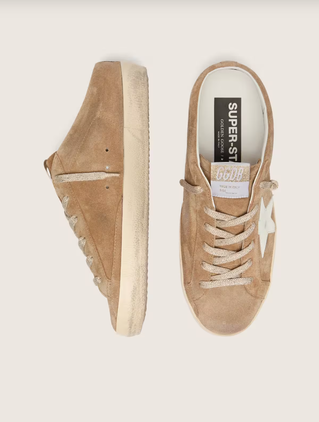 Golden Goose Super-Star Sabots in tobacco suede with white leather star