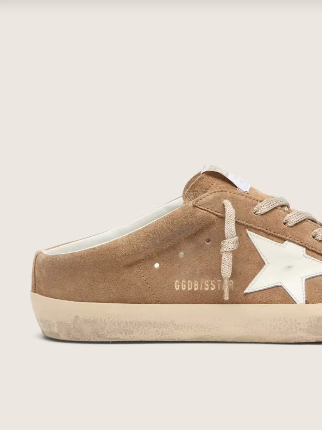 Golden Goose Super-Star Sabots in tobacco suede with white leather star