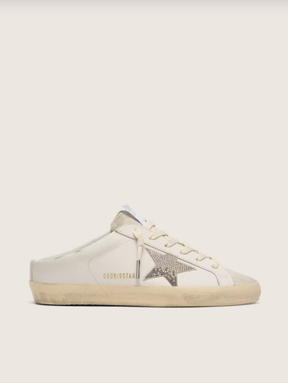 Golden Goose Super-Star Sabots in white leather with Swarovski star