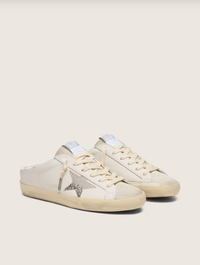 Golden Goose Super-Star Sabots in white leather with Swarovski star
