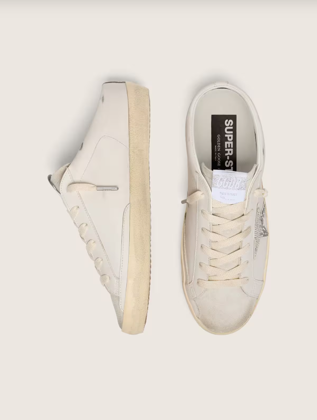 Golden Goose Super-Star Sabots in white leather with Swarovski star