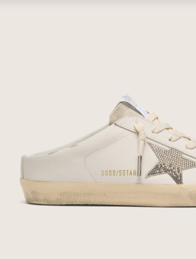 Golden Goose Super-Star Sabots in white leather with Swarovski star