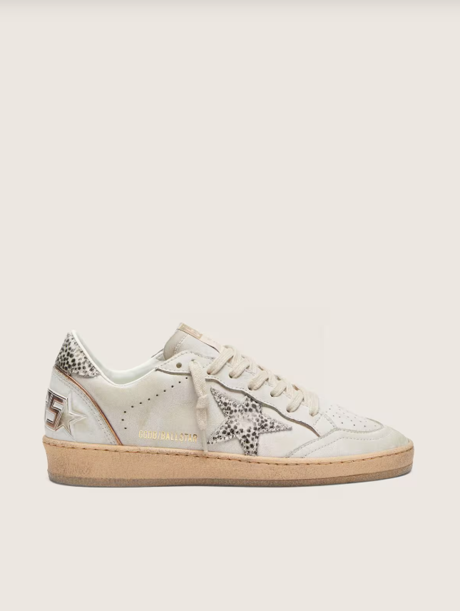 Golden Goose Ball Star LTD in white leather with animal-print pony skin star