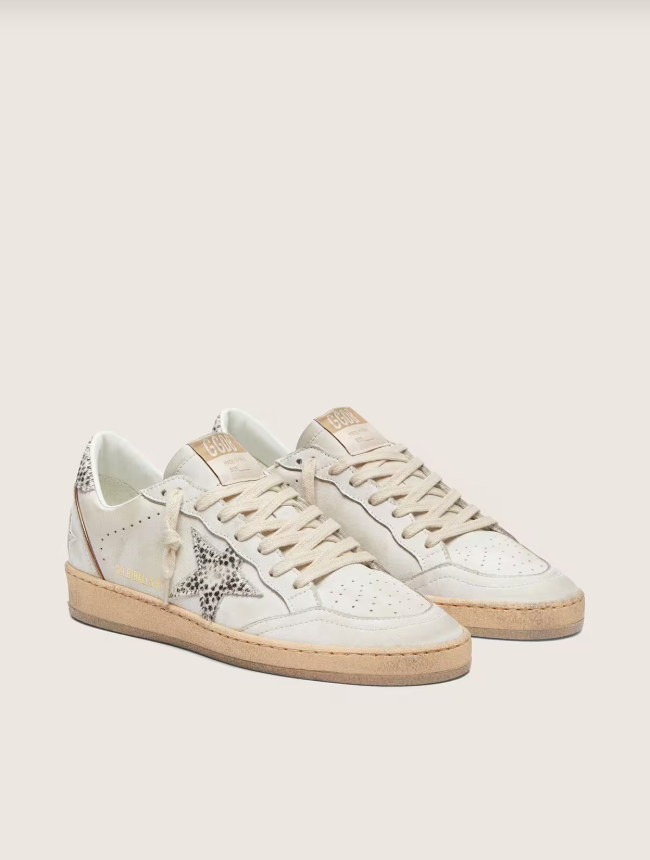 Golden Goose Ball Star LTD in white leather with animal-print pony skin star