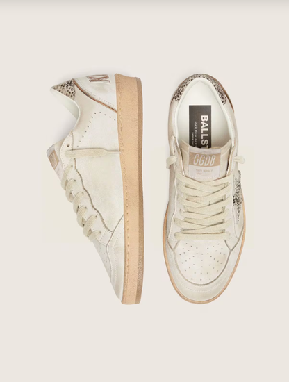 Golden Goose Ball Star LTD in white leather with animal-print pony skin star