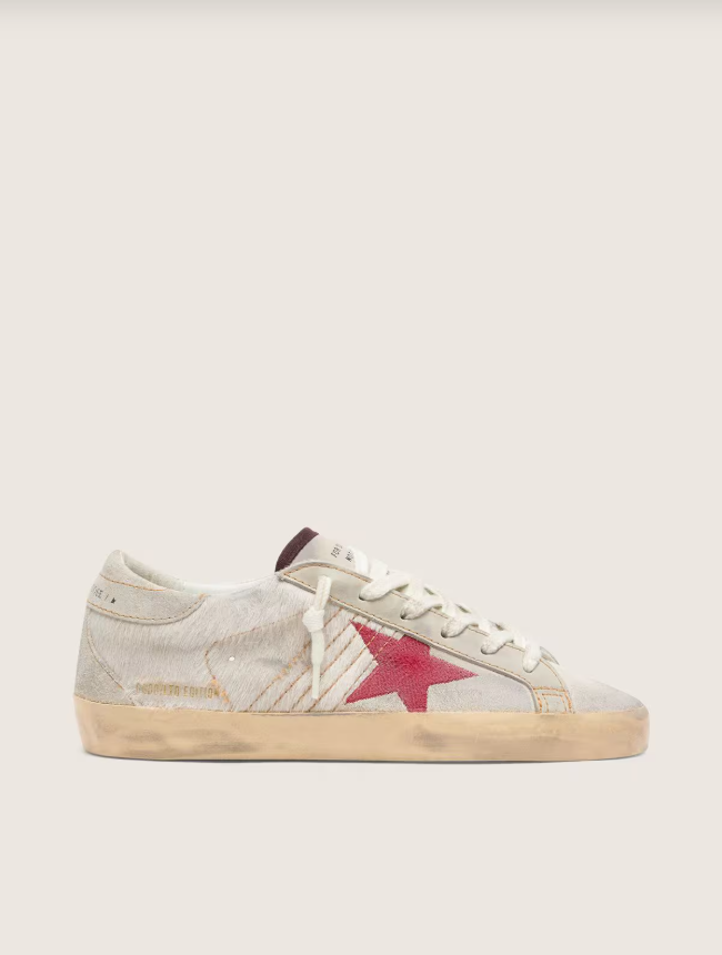 Golden Goose Super-Star LTD in white pony skin with red suede star